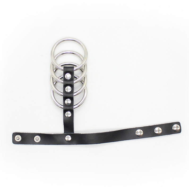 (image for) Leather Cock Strap & 4 Metal Rings