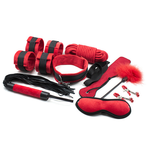Black And Red Bondage Kit - 9 Pcs