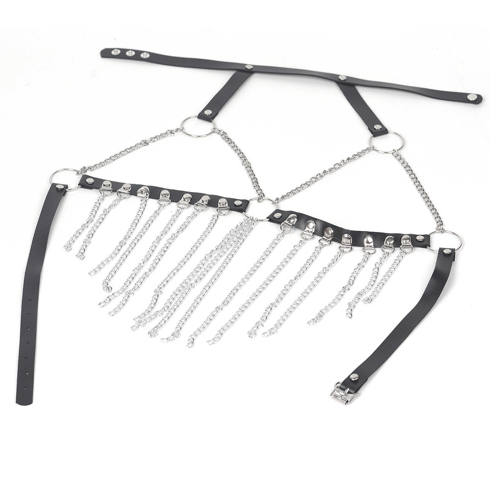Leather Chain Bra G-String Bondage Clubwear