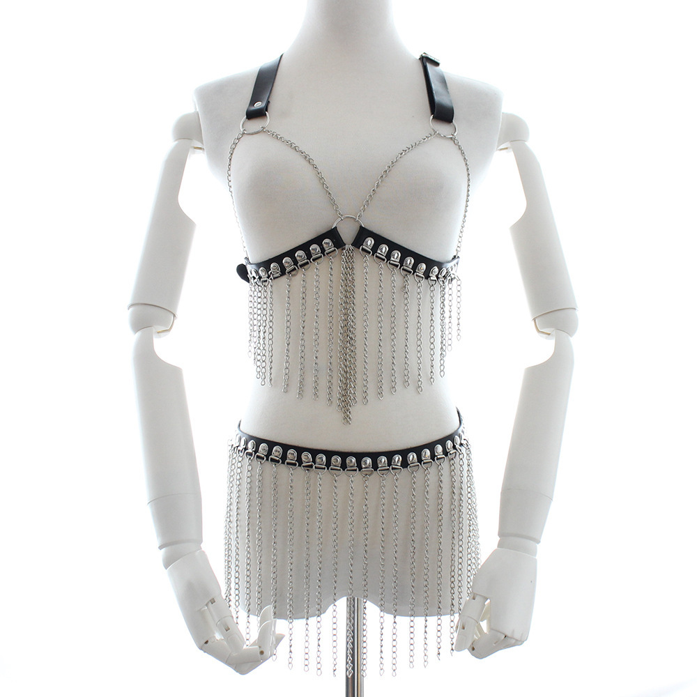 (image for) Leather Chain Bra G-String Bondage Clubwear