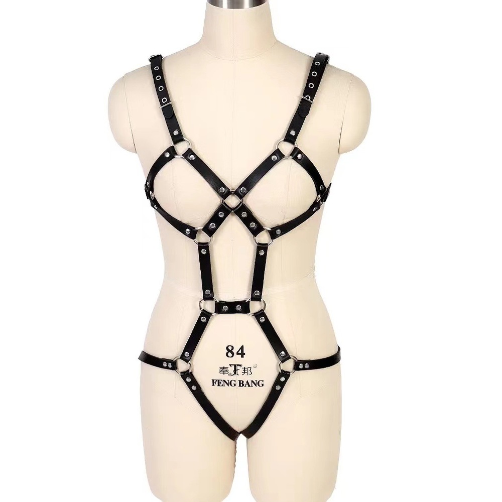 (image for) Open Breast Leather Body Harness with Cuffs