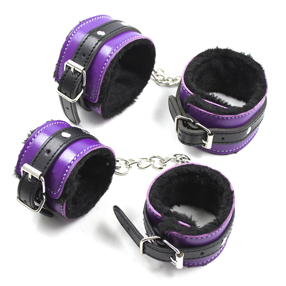 (image for) Purple And Black Fur Lined Bondage Kit 8 Piece