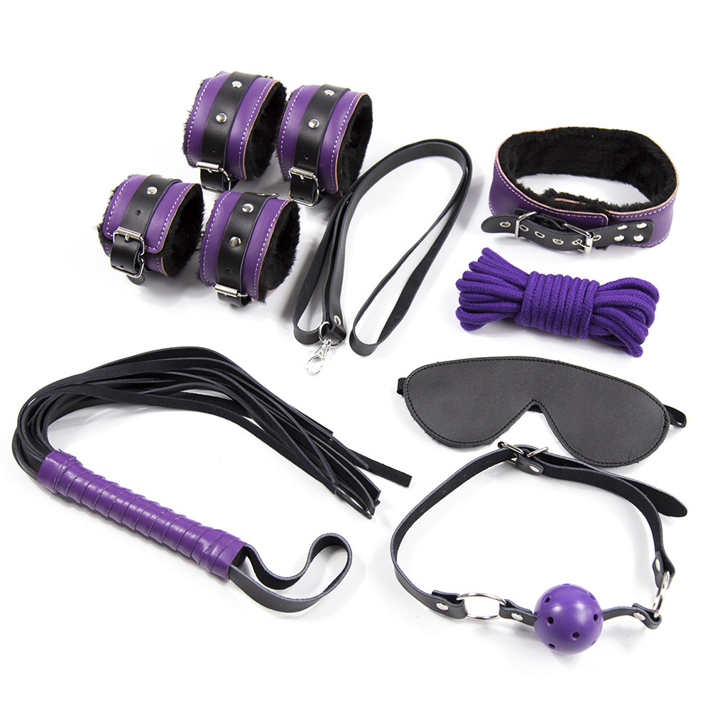 (image for) Purple And Black Fur Lined Bondage Kit 8 Piece